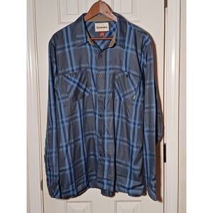SIMMS Mens XL Long Sleeve Plaid Button Up Fishing Shirt Pocket Blue